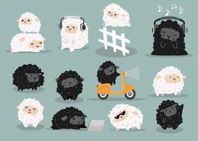 lindas ovejas haciendo diferentes actividades colección de dibujos animados