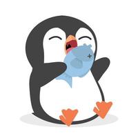 lindo pingüino comiendo pescado vector