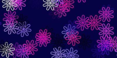 Fondo de doodle de vector púrpura claro, rosa con flores.