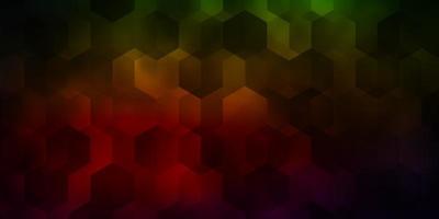 Dark Green, Red vector pattern with colorful hexagons.