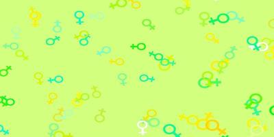 patrón de vector verde claro, amarillo con elementos de feminismo.