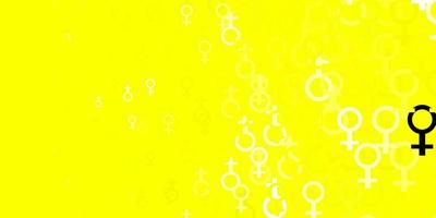 textura de vector amarillo claro con símbolos de derechos de las mujeres.