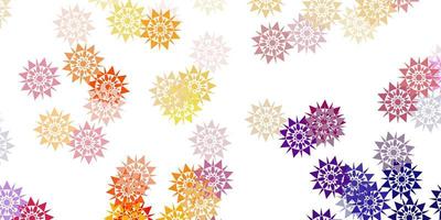 Light pink, yellow vector pattern with colored snowflakes.