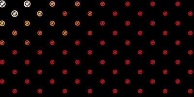 Dark Red, Yellow vector background with covid-19 symbols.