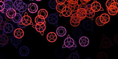 Dark Pink, Red vector background with occult symbols.