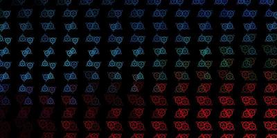 Dark Blue, Red vector background with occult symbols.