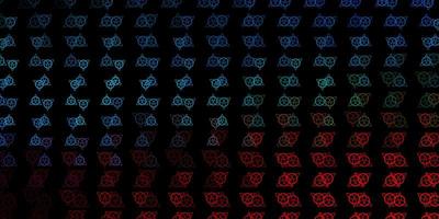 Dark Blue, Red vector background with occult symbols.