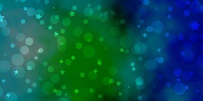 Light Blue, Green vector background with circles, stars