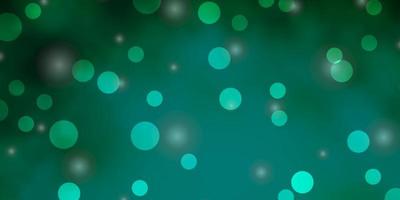 Light Green vector backdrop with circles, stars.