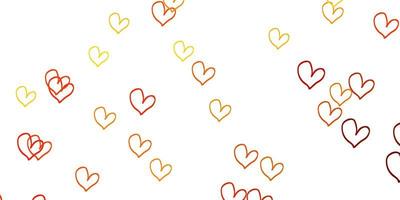 Light Yellow vector background with hearts.