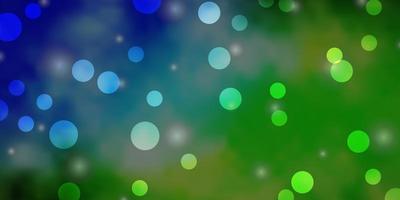 Light Blue, Green vector background with circles, stars