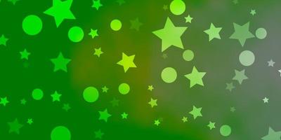 plantilla de vector verde claro con círculos, estrellas.