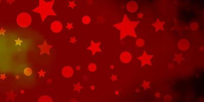 Dark Red, Yellow vector background with circles, stars.