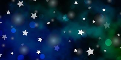 Dark Blue, Green vector layout with circles, stars.