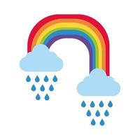 lindo arco iris con icono de estilo plano de nubes de lluvia vector