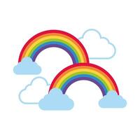 cute rainbows with clouds, flat style vector