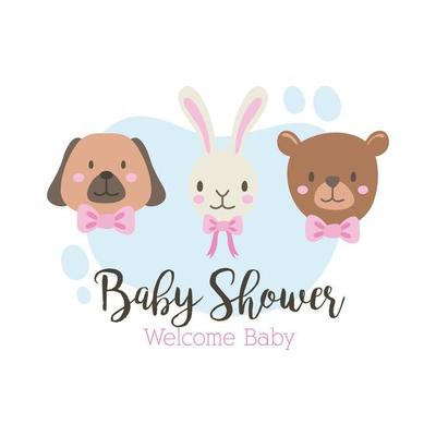 baby shower lettering with little animals hand draw style