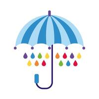 paraguas con icono de estilo plano de gotas de lluvia de arco iris vector