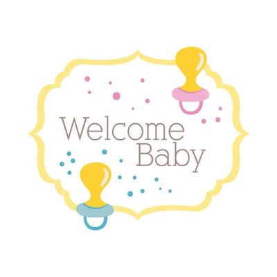 baby shower frame card with pacifiers and welcome baby lettering, hand draw style