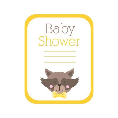 baby shower lettering with raccoon, hand draw style