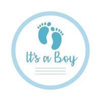 baby shower card with foot print and lettering it's a boy in hand draw style vector