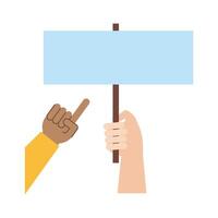 hands holding protest banners flat style icon vector