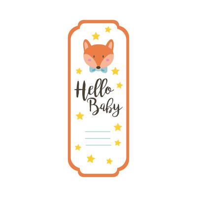 baby shower card with fox and hello baby lettering, hand draw style