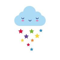 cloud with rainbow stars, kawaii comic character flat style vector