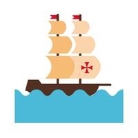 caravel ship on the sea for columbus day flat style icon vector