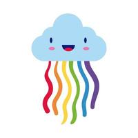 linda nube con lluvia de arco iris, icono de estilo plano kawaii vector