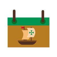 calendar with caravel ship for columbus day flat style icon vector