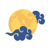 nubes de mediados de otoño y cielo de luna llena icono de estilo plano vector