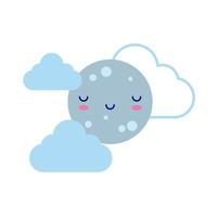 feliz luna llena con nubes, estilo plano de carácter kawaii vector