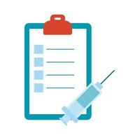 jeringa de vacuna con icono de estilo plano de lista de verificación vector