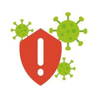 covid19 particles with shield flat style icon vector