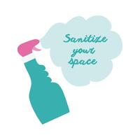 sanitize your space campaign lettering with bottle flat style icon vector