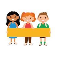 little students holding a blank banner vector