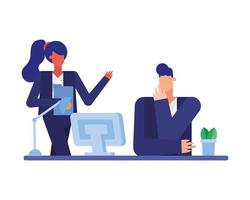 Businessman and businesswoman at desk vector design