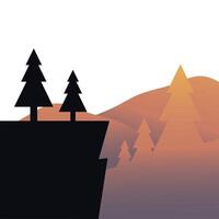 pine trees on cliff in front of landscape vector design