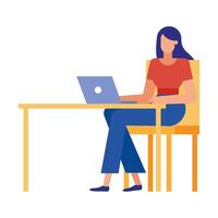 woman at desk with laptop in the office vector design