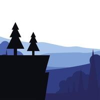 pine trees on cliff in front of landscape design vector
