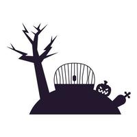 Halloween tree with gate and pumpkin vector design