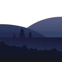 pine trees and shrubs in front of mountain landscape design vector
