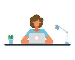 woman at desk with laptop in the office vector design