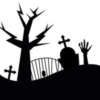 Halloween tree, grave and zombie hand design vector