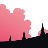pine trees with pink cloud landscape design vector