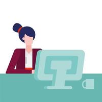 woman at desk with computer in the office vector design