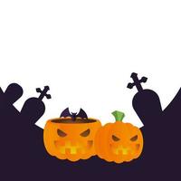 Halloween pumpkins at cemetery vector design