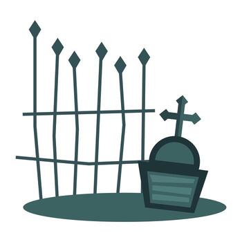 grave with cross and gate vector design