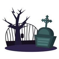 grave with cross and gate vector design